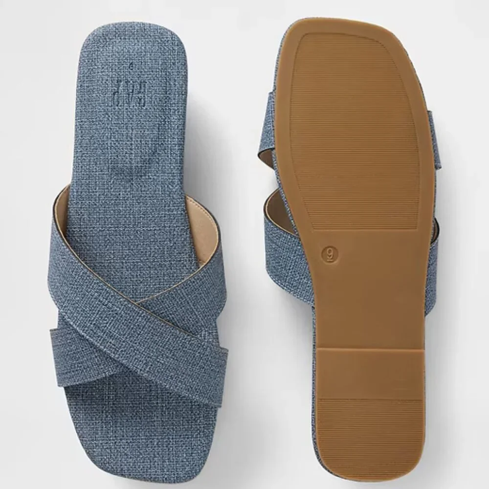 GAP Brushed Denim Blue Criss-Cross Sandals/NWT/9 - Picture 3 of 12